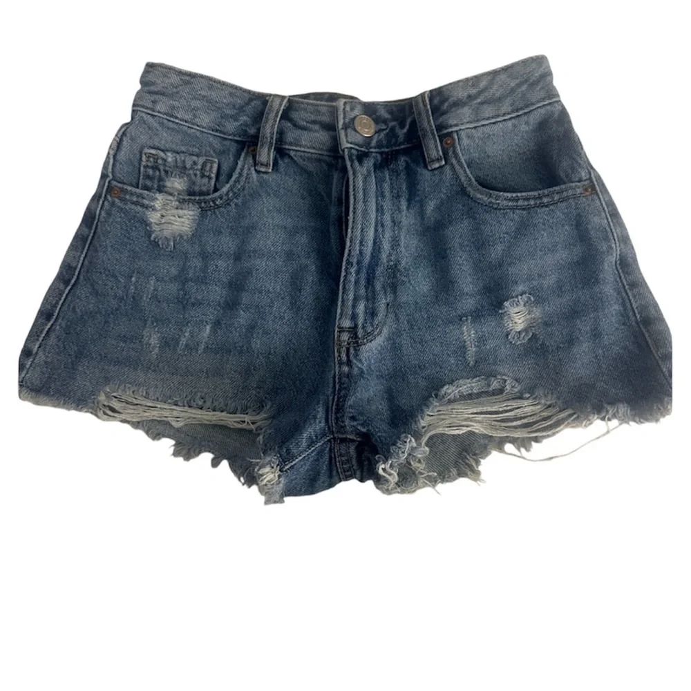 PacSun‎ Light Indigo Ripped High Waisted Denim Festival Shorts Size 23